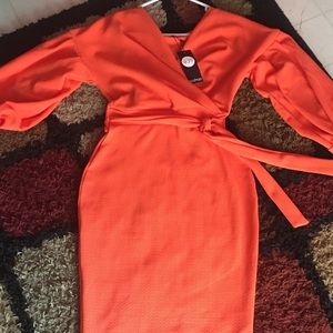 Orange wrap stretch dress